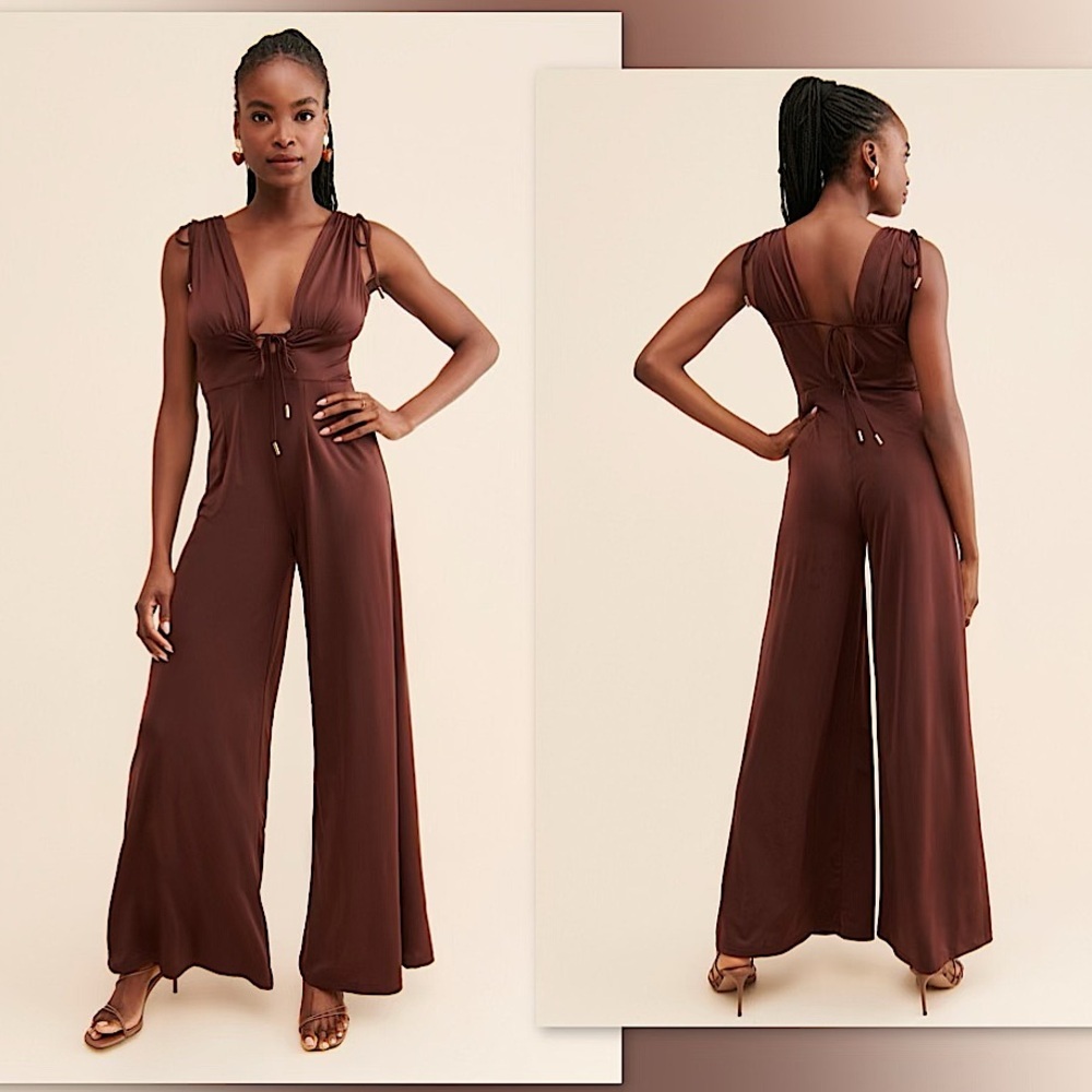 🤎Rare London Super Wide Leg Keyhole Front Jumpsuit in Brown